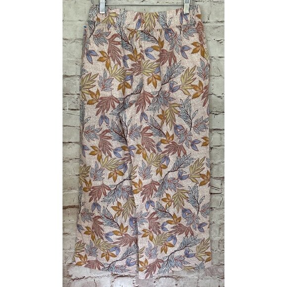 Nicole Miller Womens S Pull On Pants Pink Tropical 100% Linen Cropped Wide Leg - Picture 3 of 4